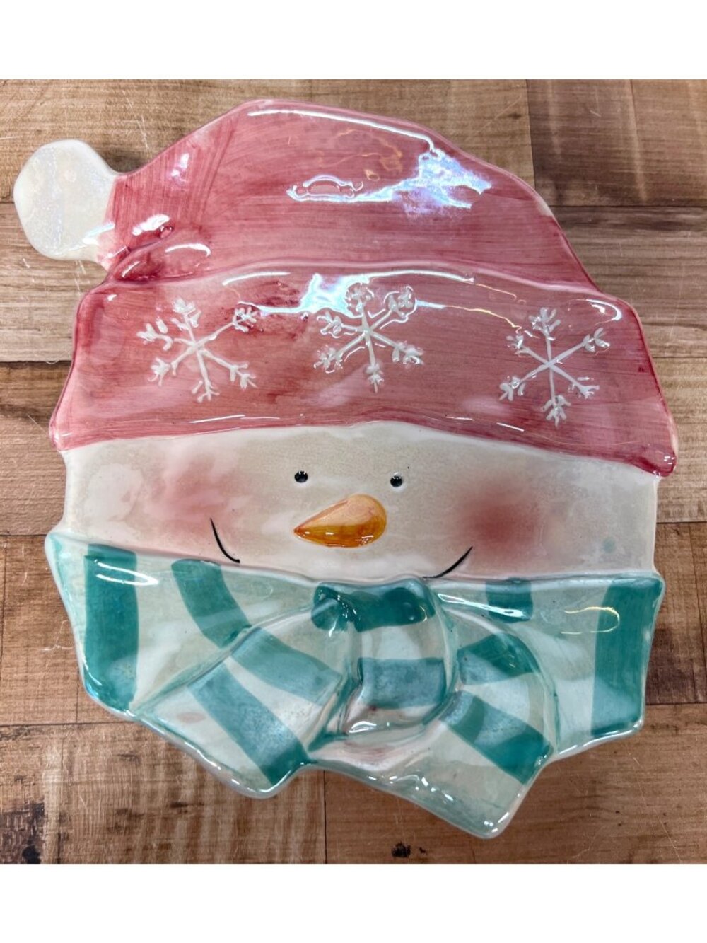 Whimsical Ceramic Snowman Serving Plate Winter Holiday Decor
